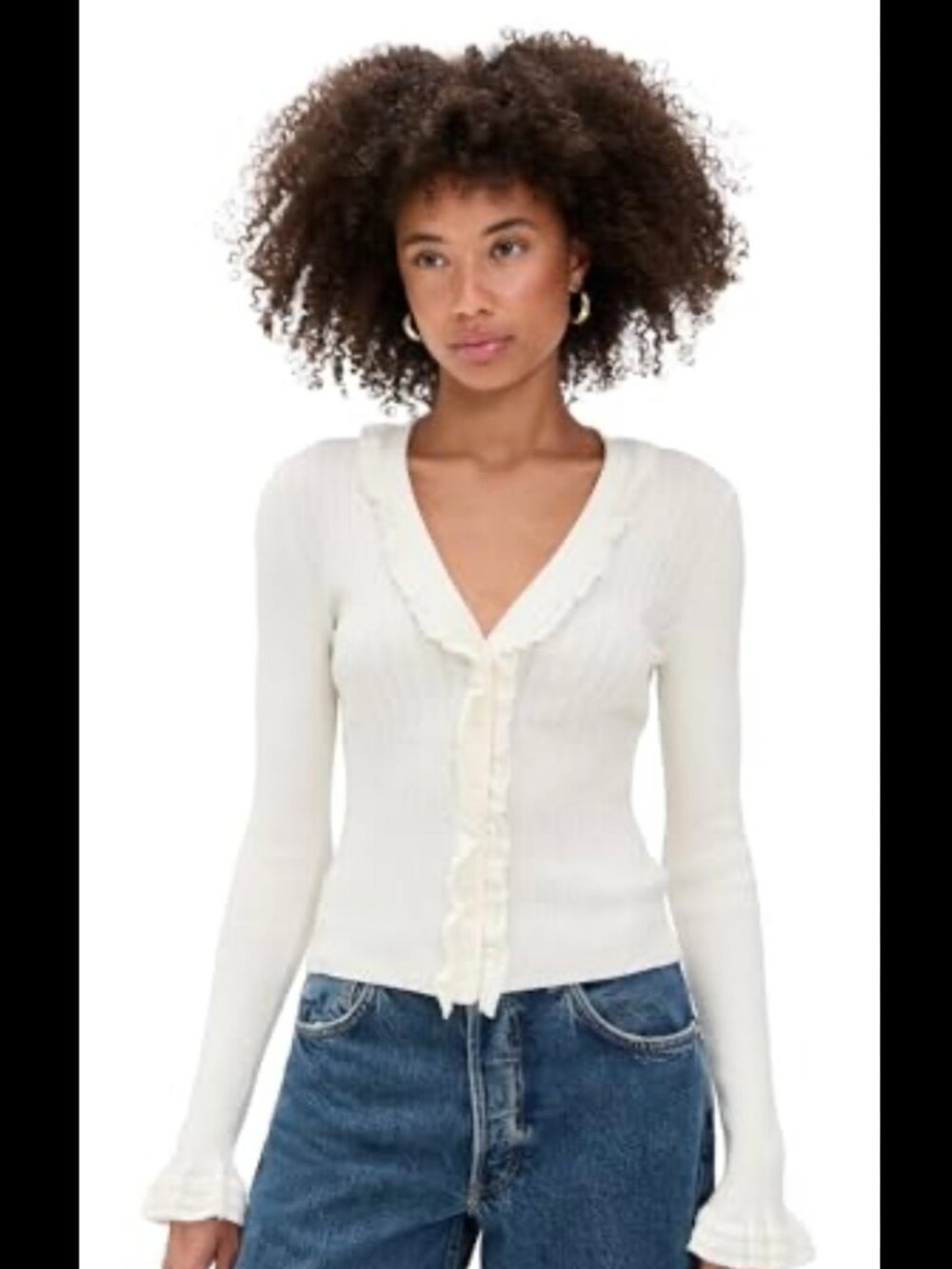 Paige Demetra Ruffle Rib Cardigan in Antique White Size S